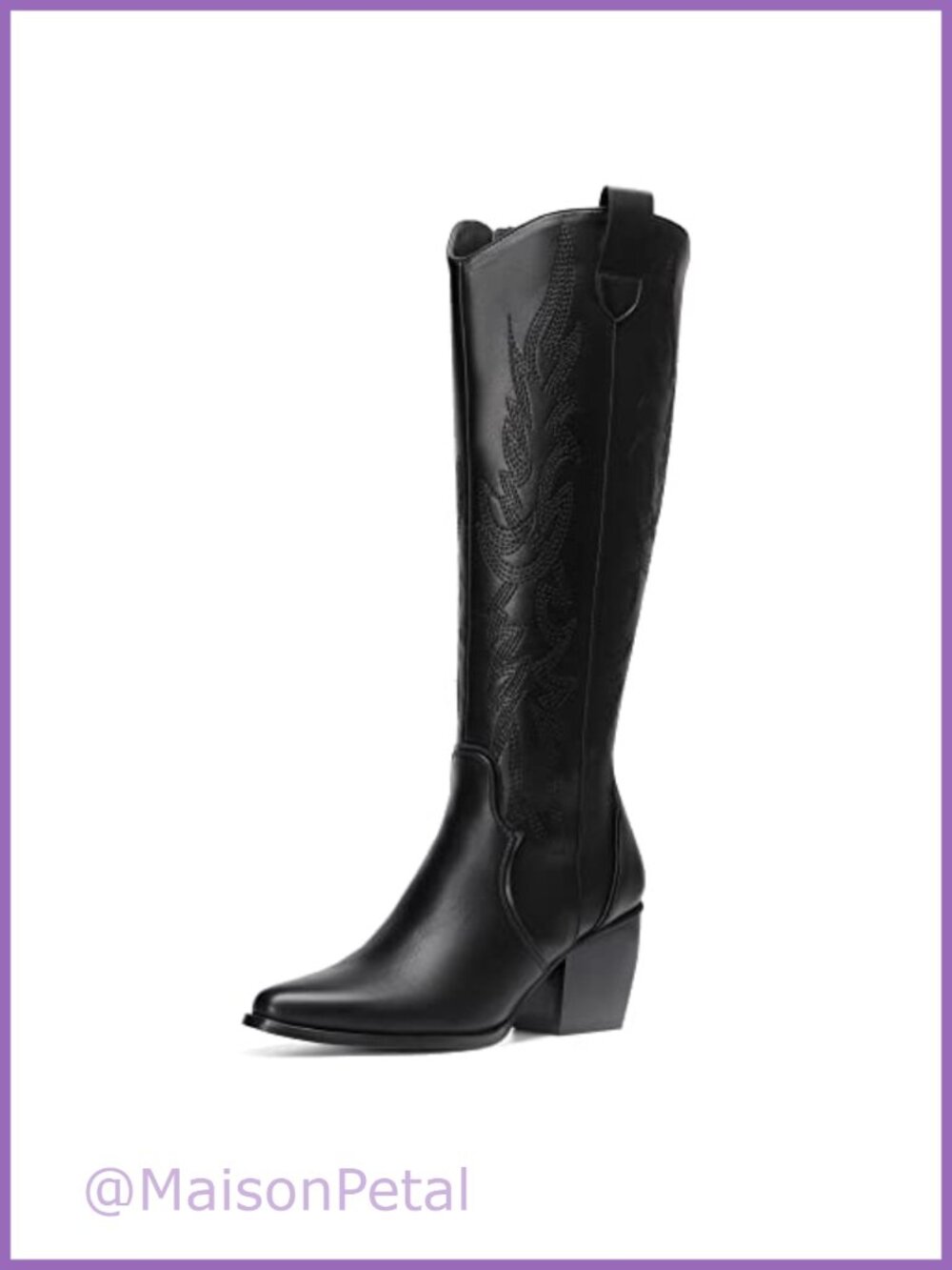 Womens Cowboy Knee High Chunky Heel Faux Leather Boots